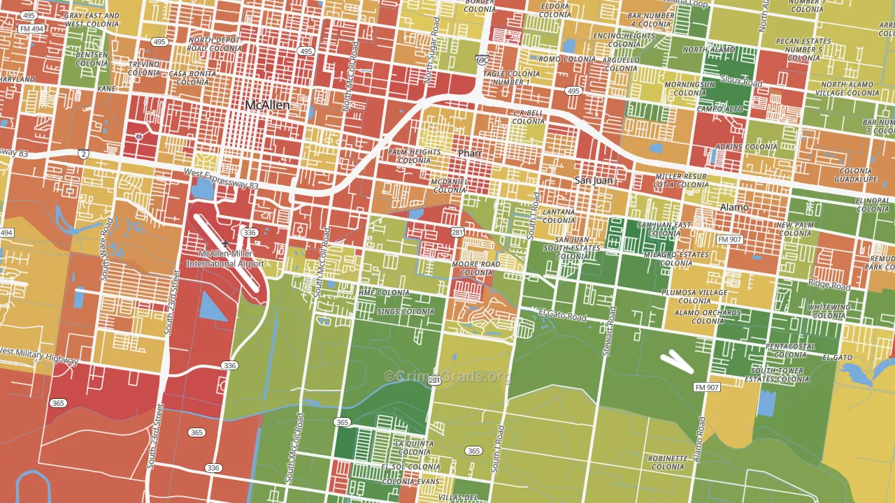 Pharr, TX Map of Burglary Rates
