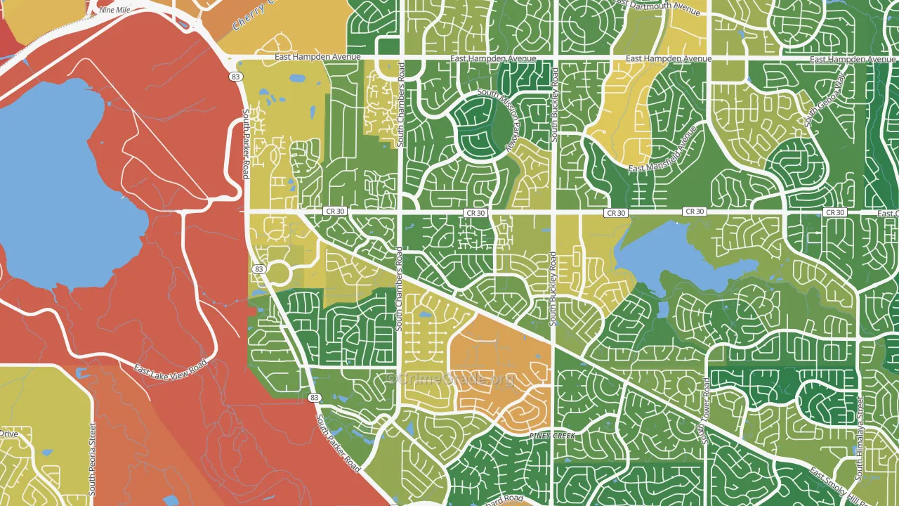 Pheasant Run, Aurora, CO Map of Burglary Rates
