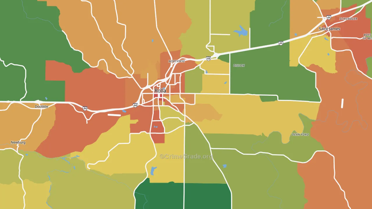 Phelps County, MO Map of Burglary Rates