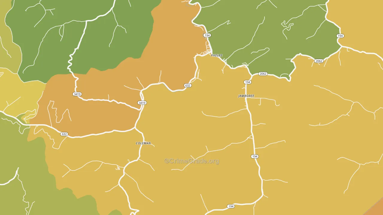 Phelps, KY Map of Burglary Rates