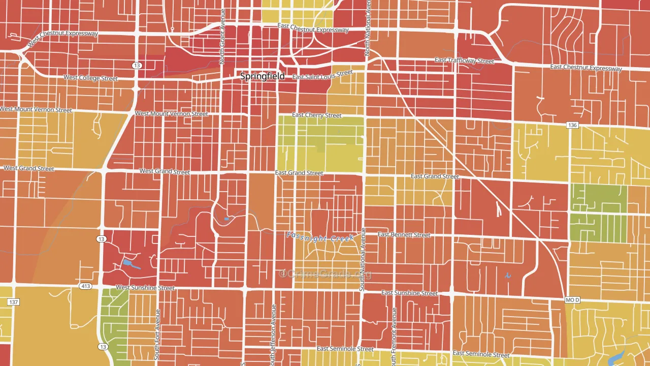 Phelps, Springfield, MO Map of Burglary Rates