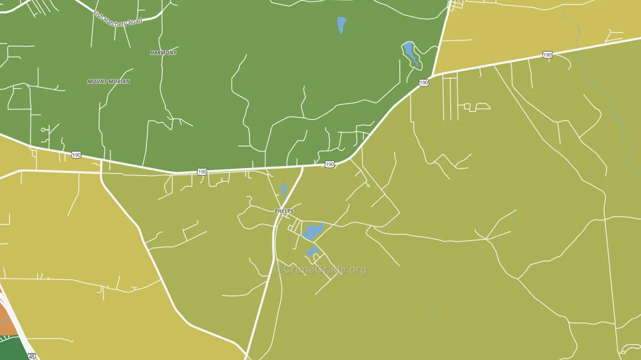 Phelps, TX Map of Burglary Rates
