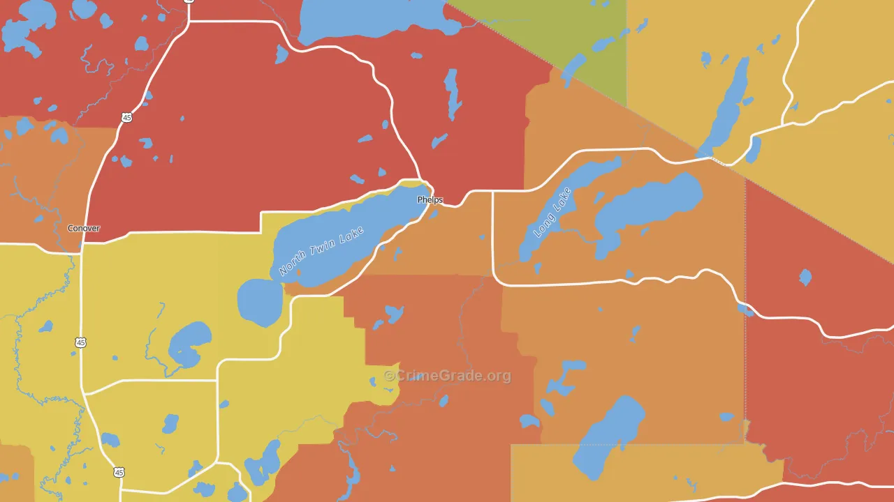 Phelps, WI Map of Burglary Rates