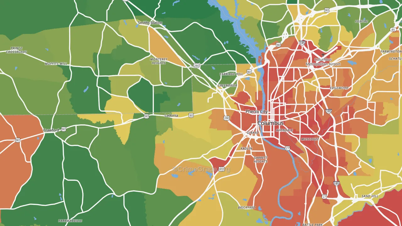 Phenix City, AL Map of Burglary Rates