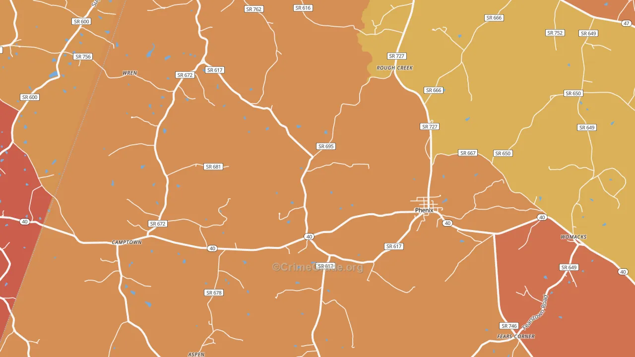 Phenix, VA Map of Burglary Rates