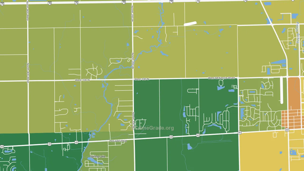 Philadelphia, IN Map of Burglary Rates
