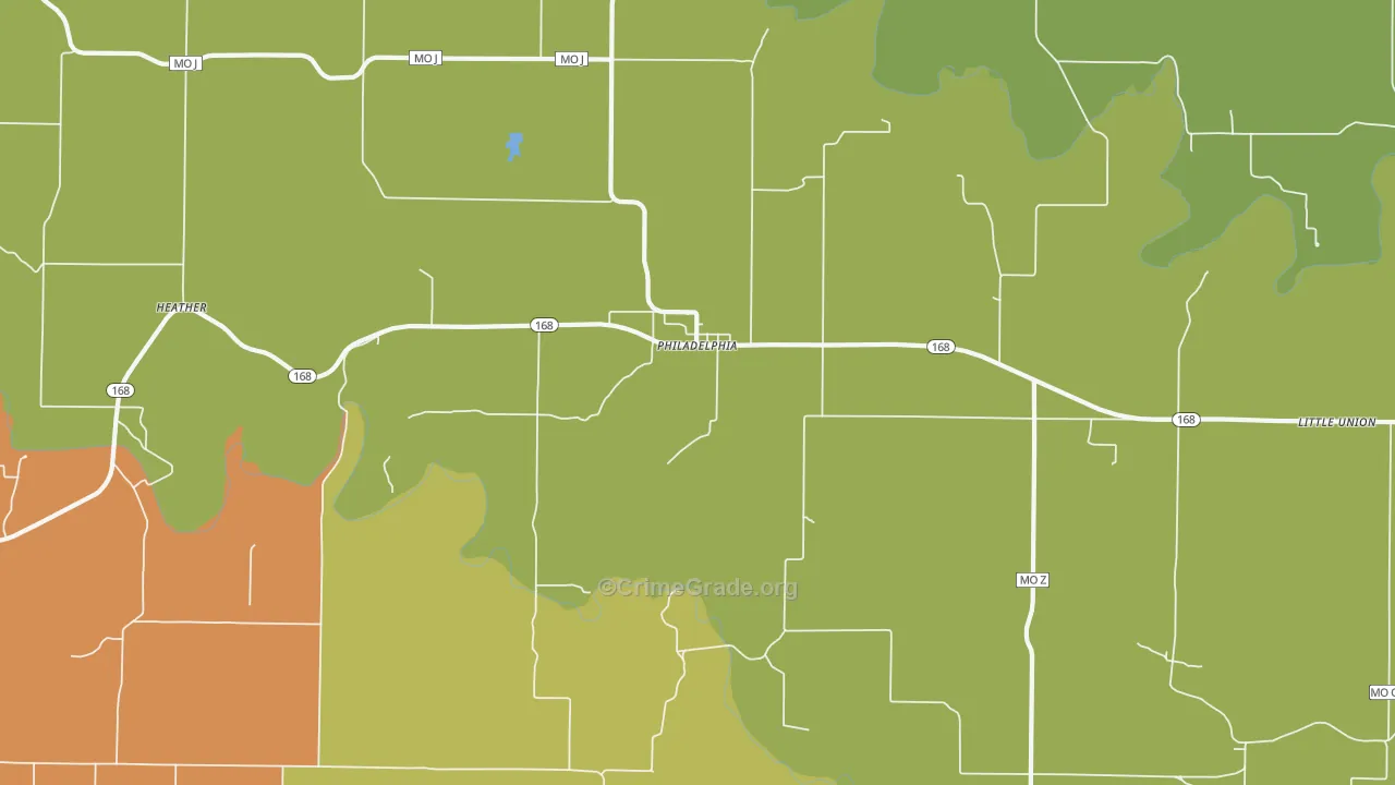 Philadelphia, MO Map of Burglary Rates