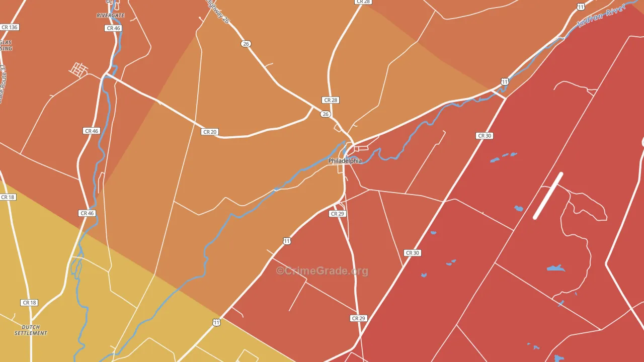 Philadelphia, NY Map of Burglary Rates