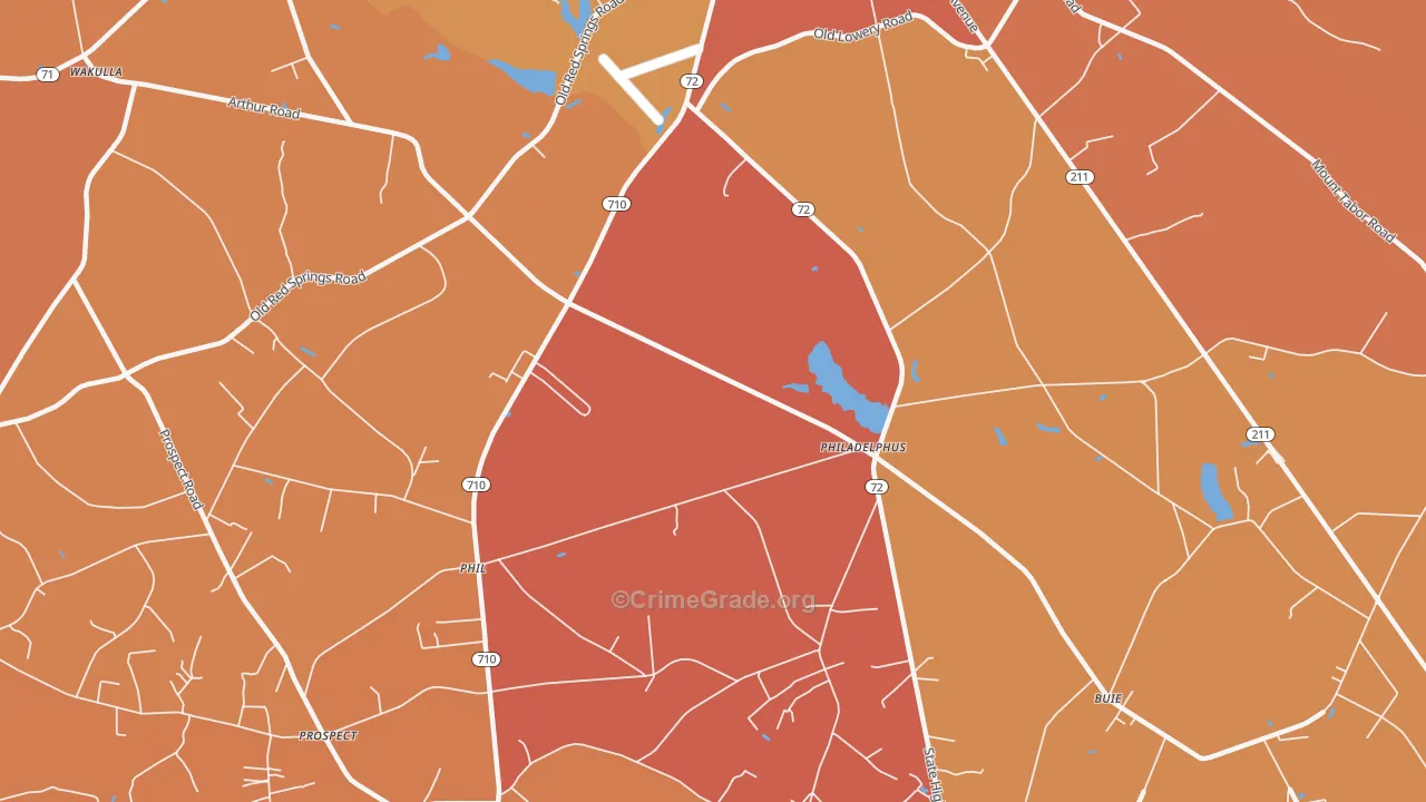 Philadelphus, NC Map of Burglary Rates