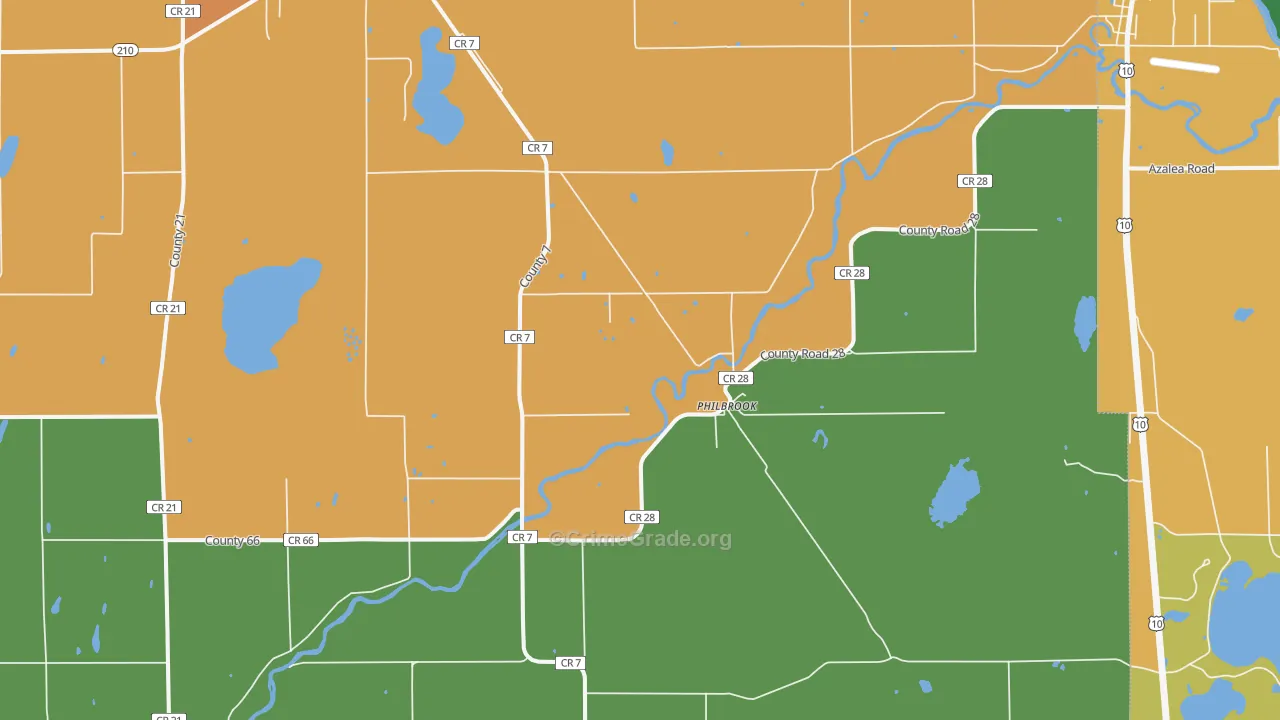 Philbrook, MN Map of Burglary Rates