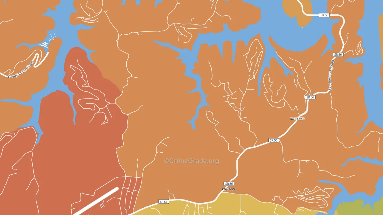 Philippi, TN Map of Burglary Rates