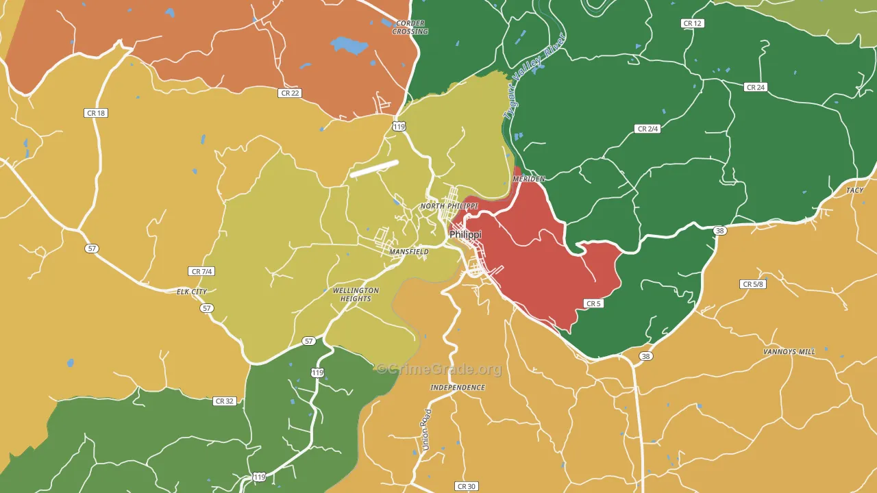 Philippi, WV Map of Burglary Rates