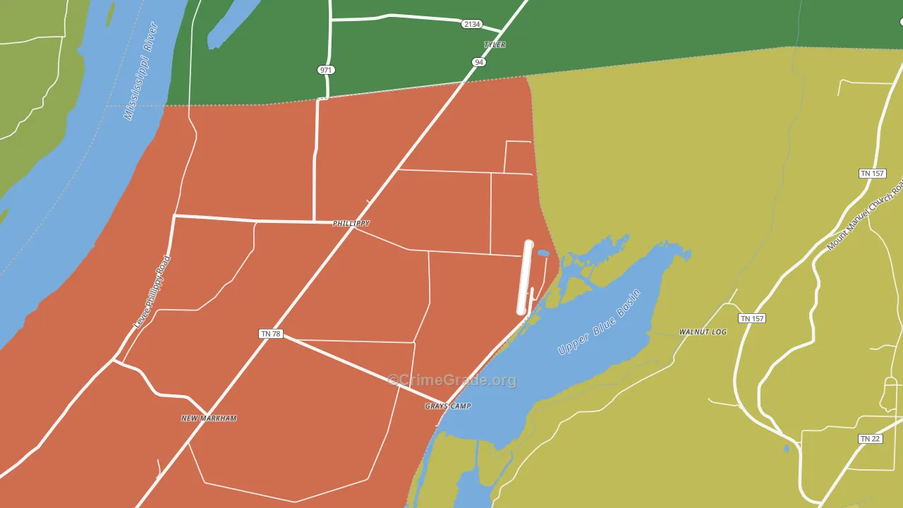 Phillippy, TN Map of Burglary Rates