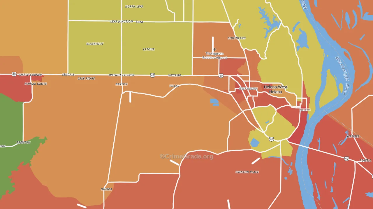 Phillips County, AR Map of Burglary Rates
