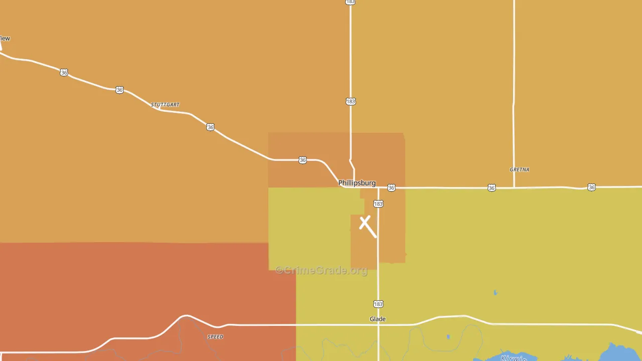 Phillips County, KS Map of Burglary Rates