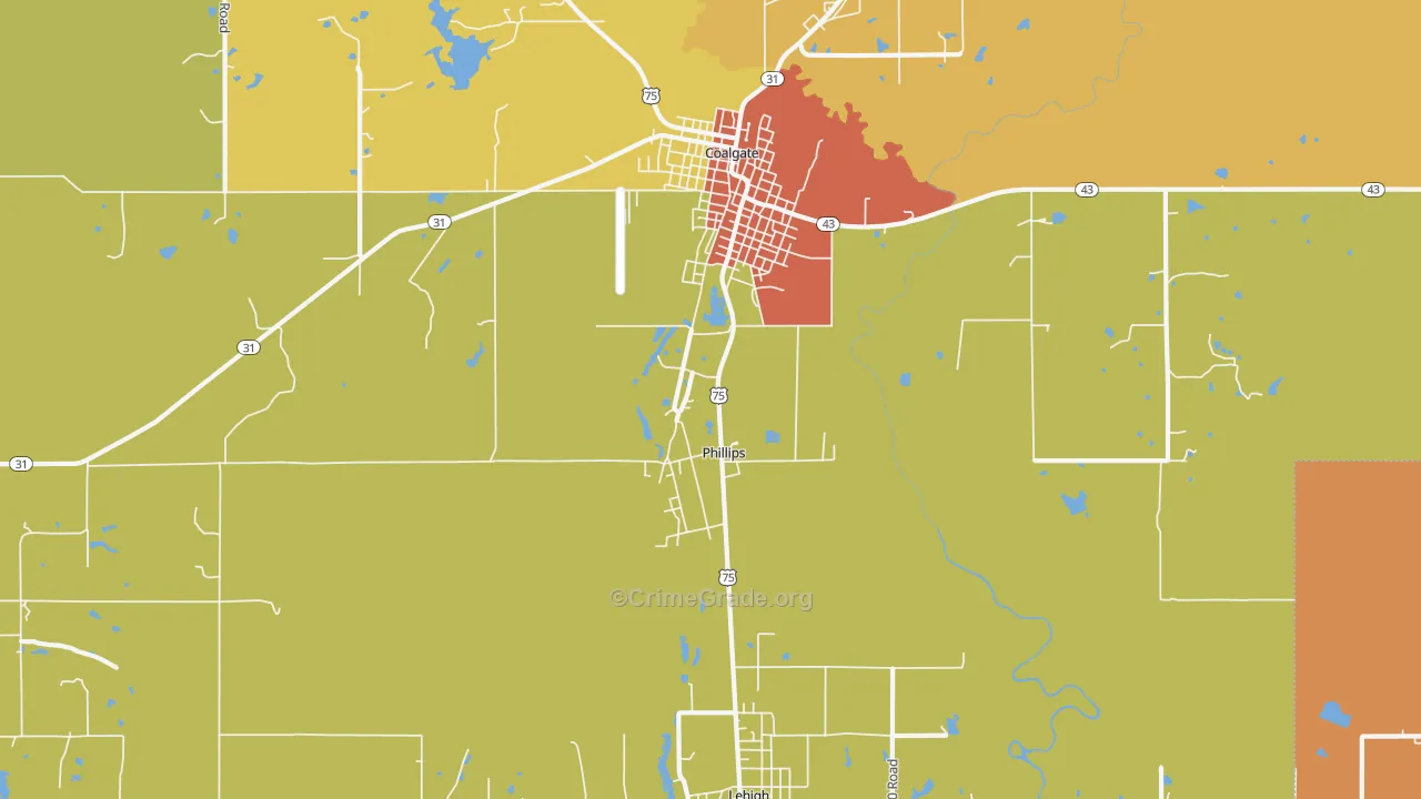 Phillips, OK Map of Burglary Rates