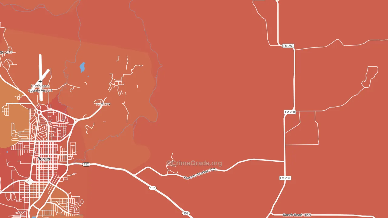 Phillips, TX Map of Burglary Rates