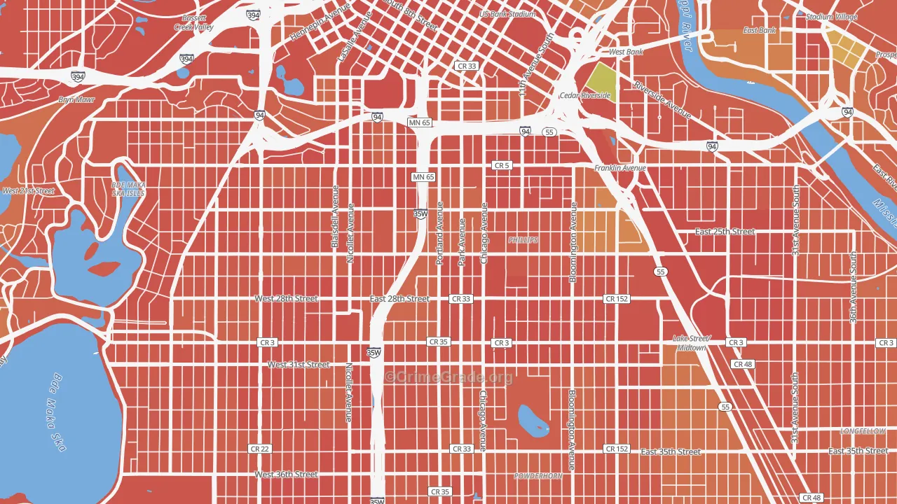 Phillips West, Minneapolis, MN Map of Burglary Rates