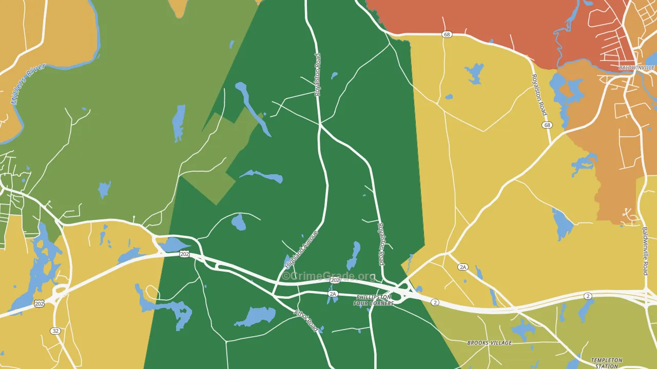 Phillipston Four Corners, MA Map of Burglary Rates