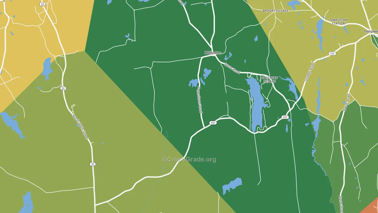 Phillipston, MA Map of Burglary Rates