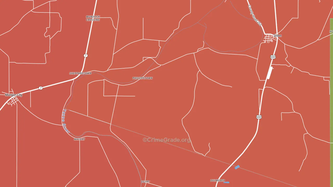 Phillipstown, MS Map of Burglary Rates