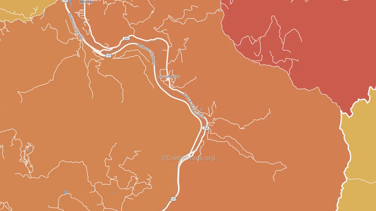 Phillipsville, CA Map of Burglary Rates