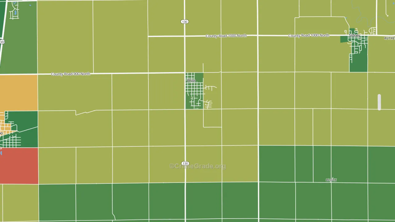 Philo, IL Map of Burglary Rates