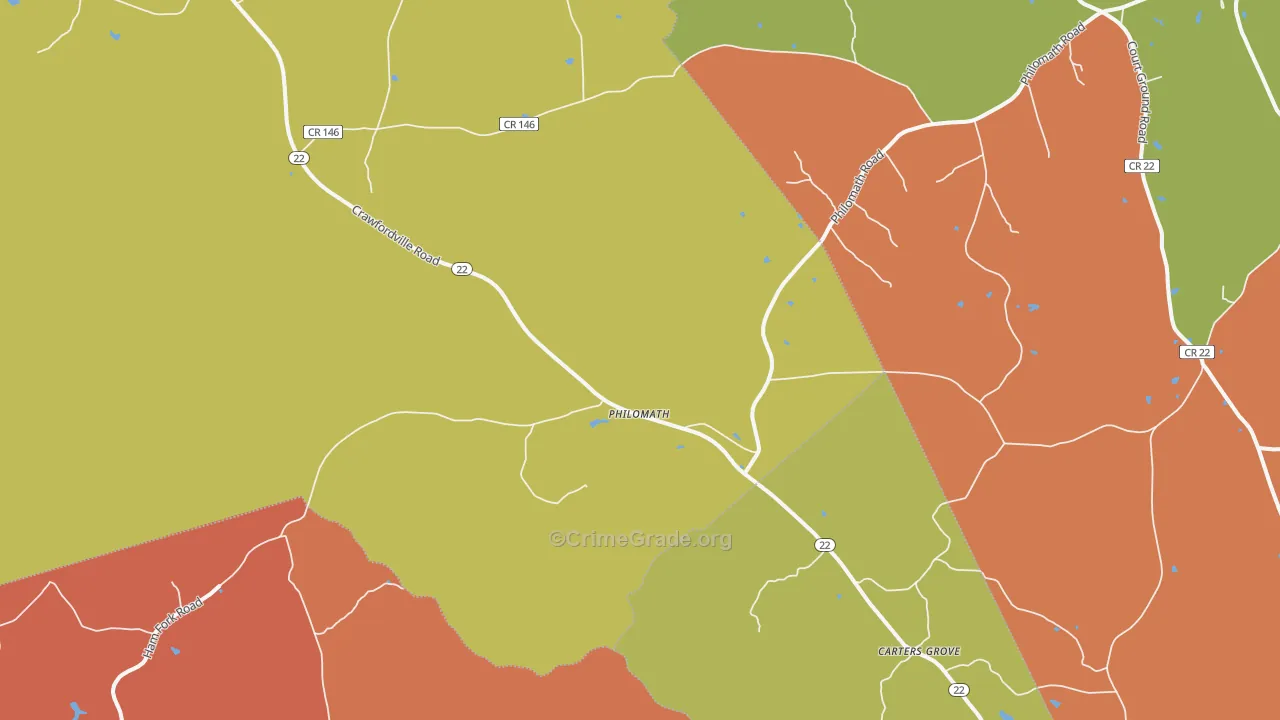 Philomath, GA Map of Burglary Rates