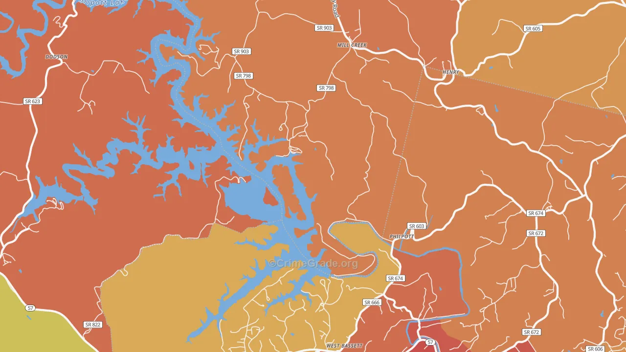 Philpott, VA Map of Burglary Rates