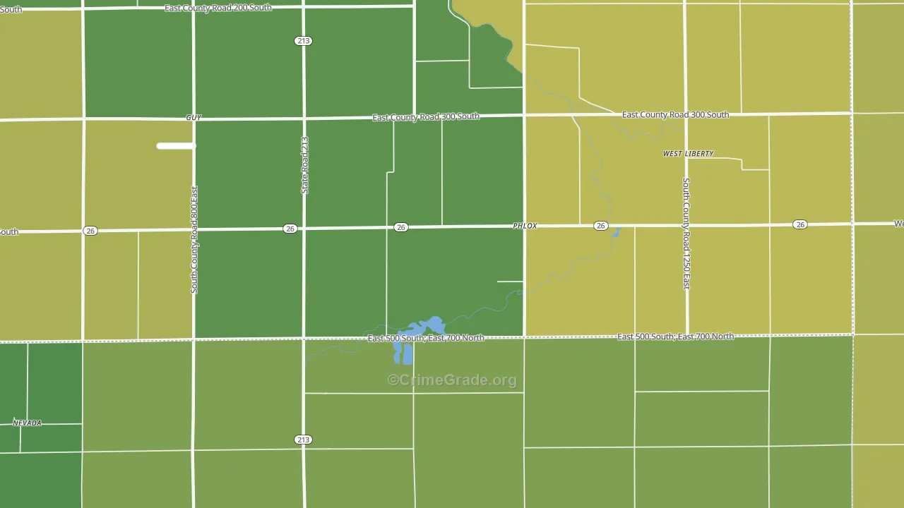 Phlox, IN Map of Burglary Rates