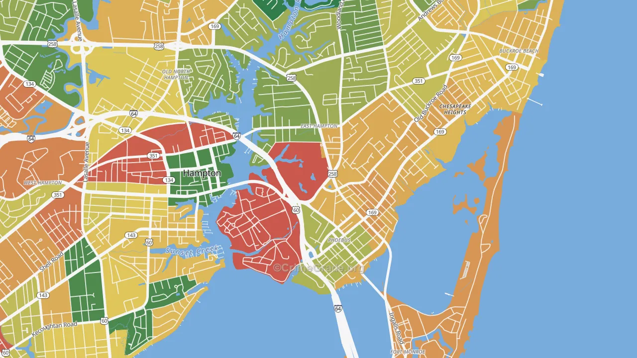 Phoebus, Hampton, VA Map of Burglary Rates