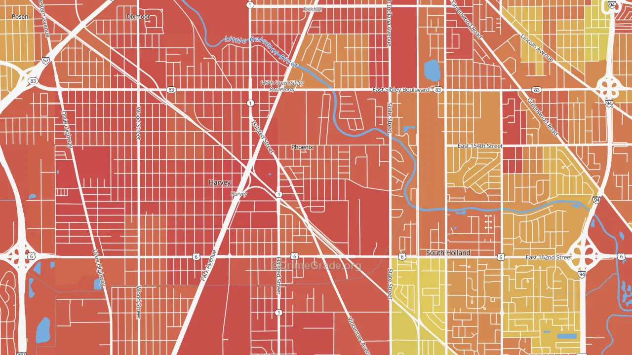 Phoenix, IL Map of Burglary Rates
