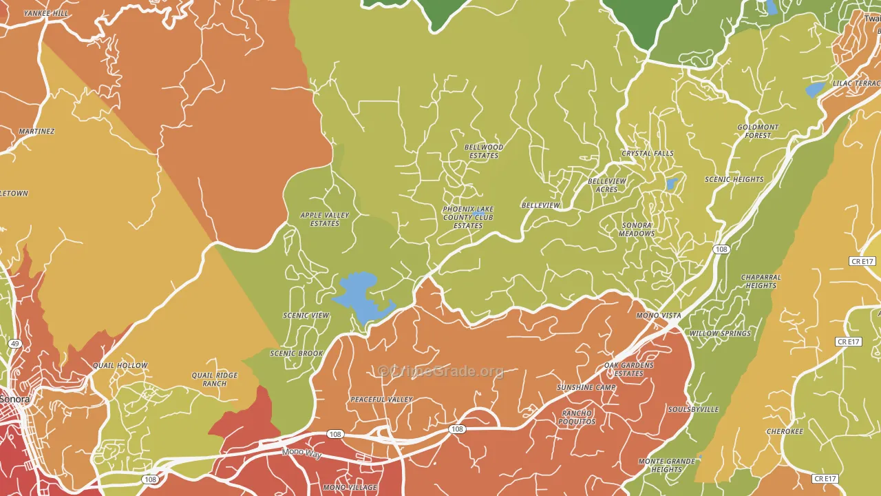Phoenix Lake, CA Map of Burglary Rates