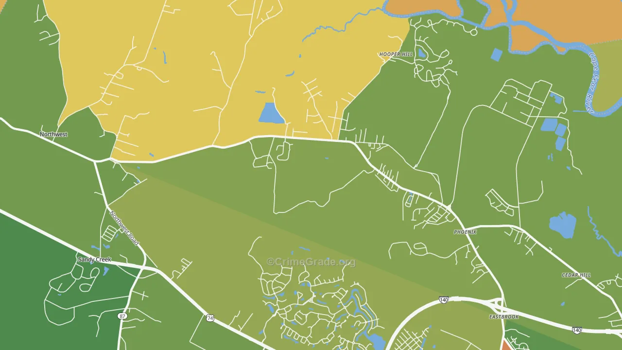 Phoenix, NC Map of Burglary Rates