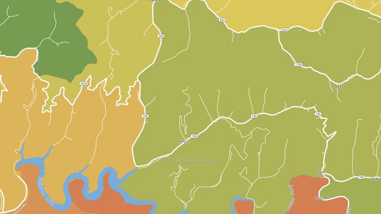 Phyllis, KY Map of Burglary Rates