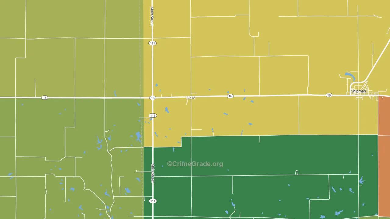 Piasa, IL Map of Burglary Rates