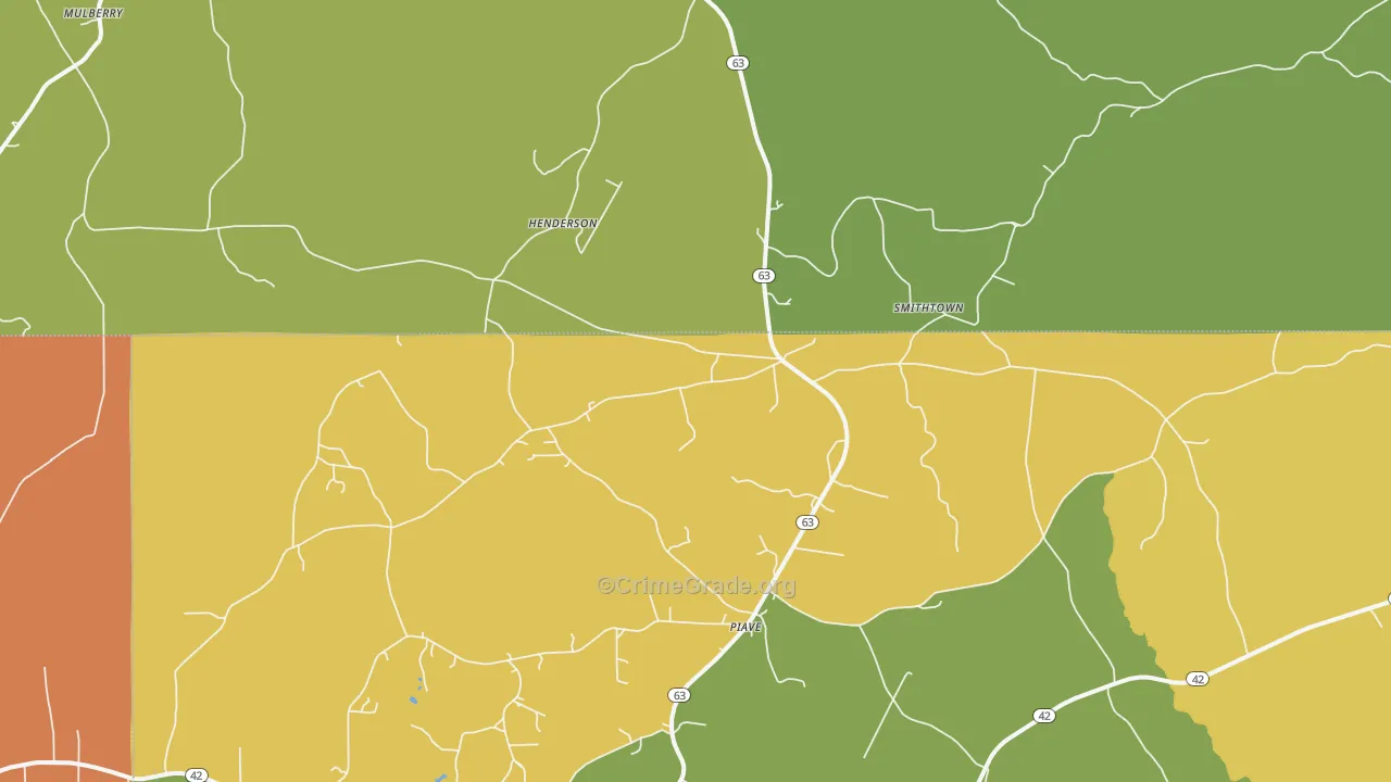 Piave, MS Map of Burglary Rates