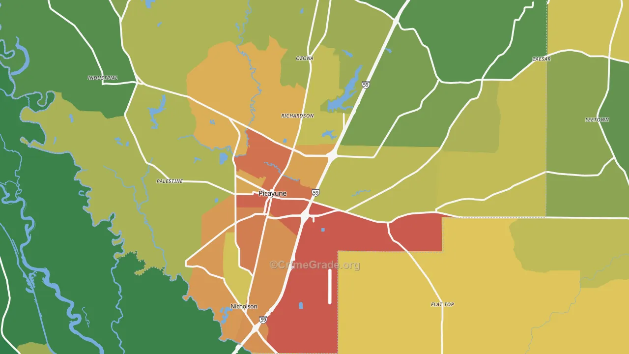 Picayune, MS Map of Burglary Rates