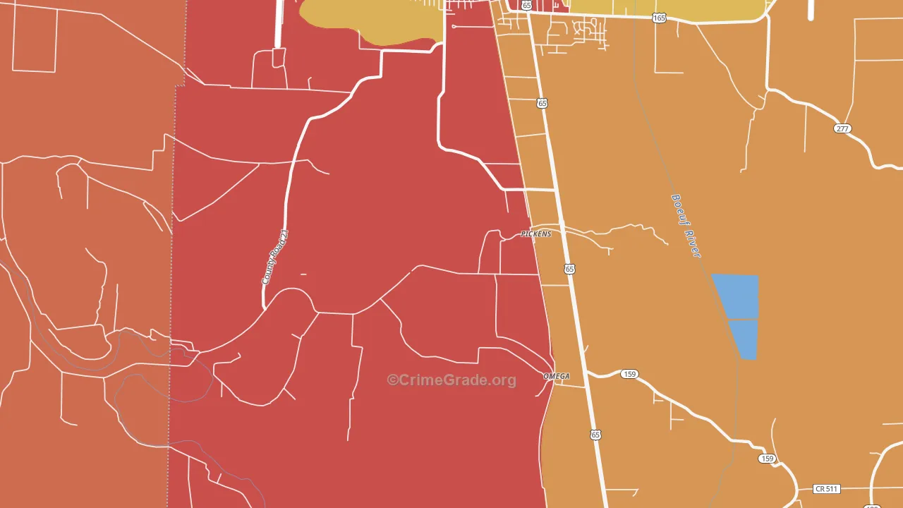 Pickens, AR Map of Burglary Rates