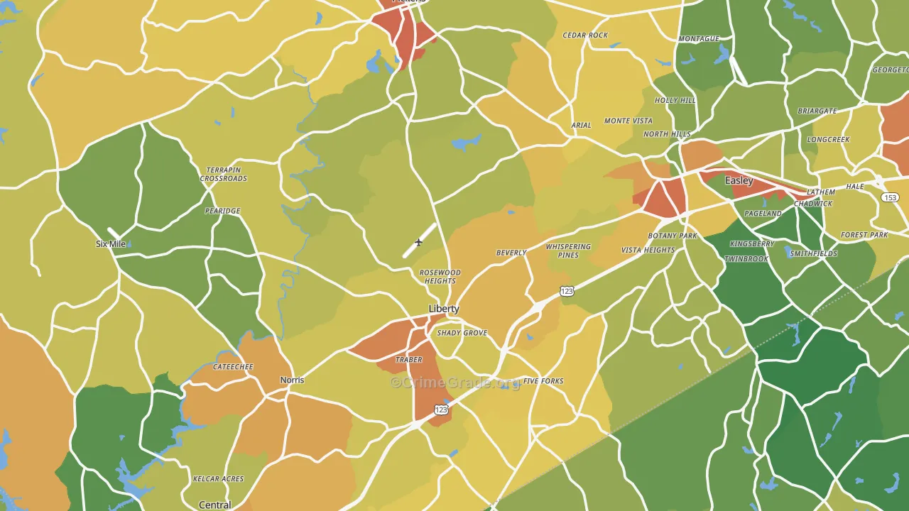 Pickens County, SC Map of Burglary Rates