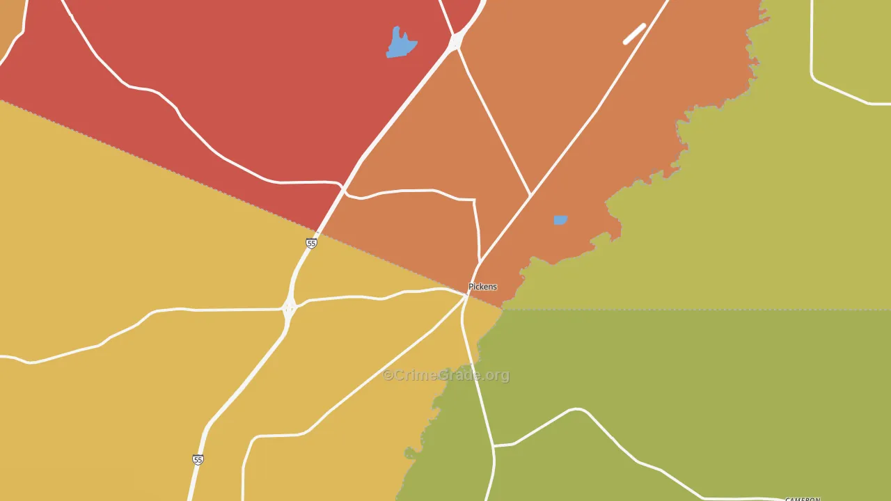 Pickens, MS Map of Burglary Rates