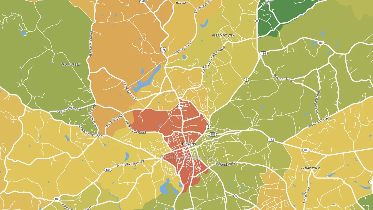 Pickens, SC Map of Burglary Rates