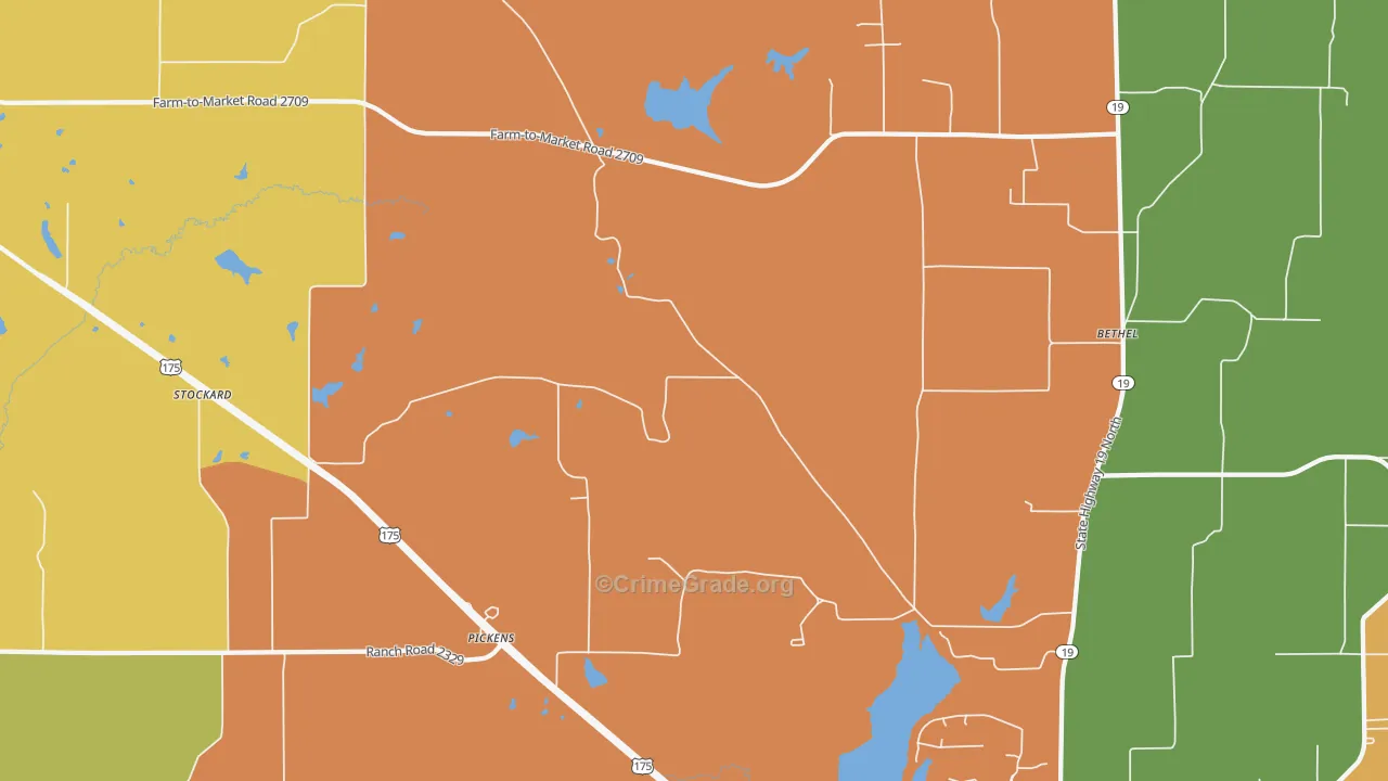 Pickens, TX Map of Burglary Rates
