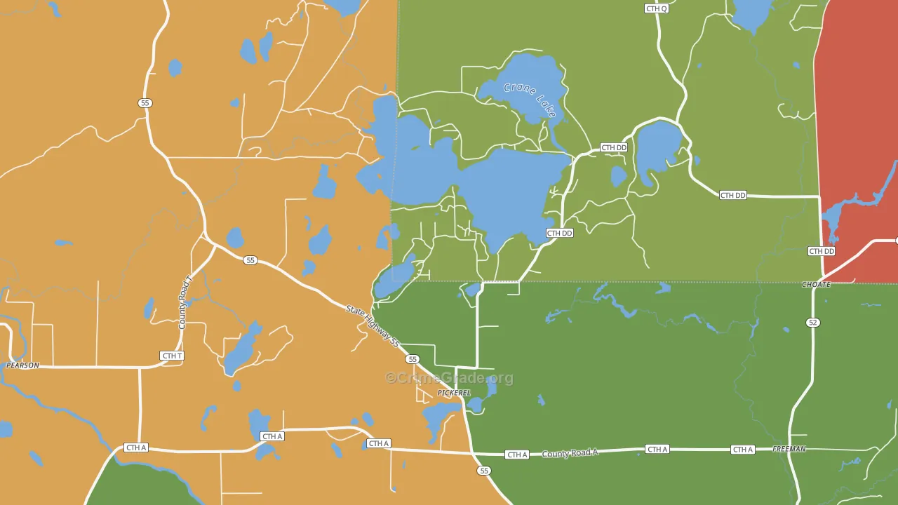 Pickerel, WI Map of Burglary Rates