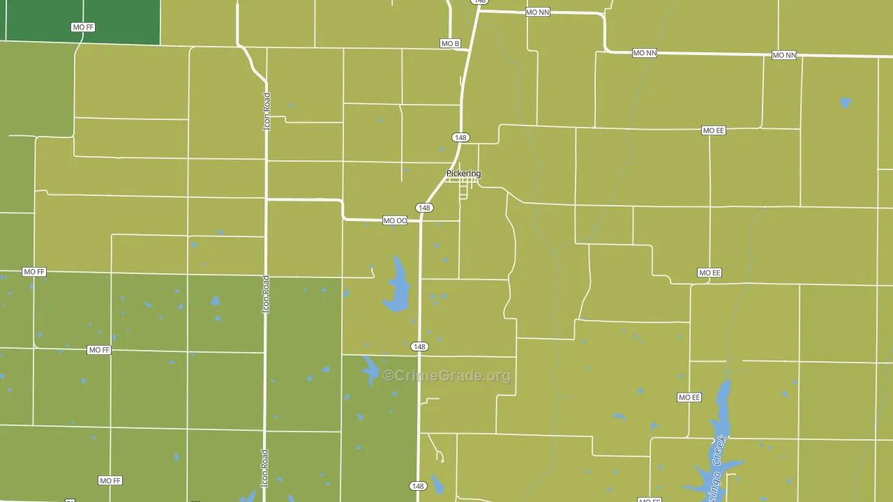 Pickering, MO Map of Burglary Rates