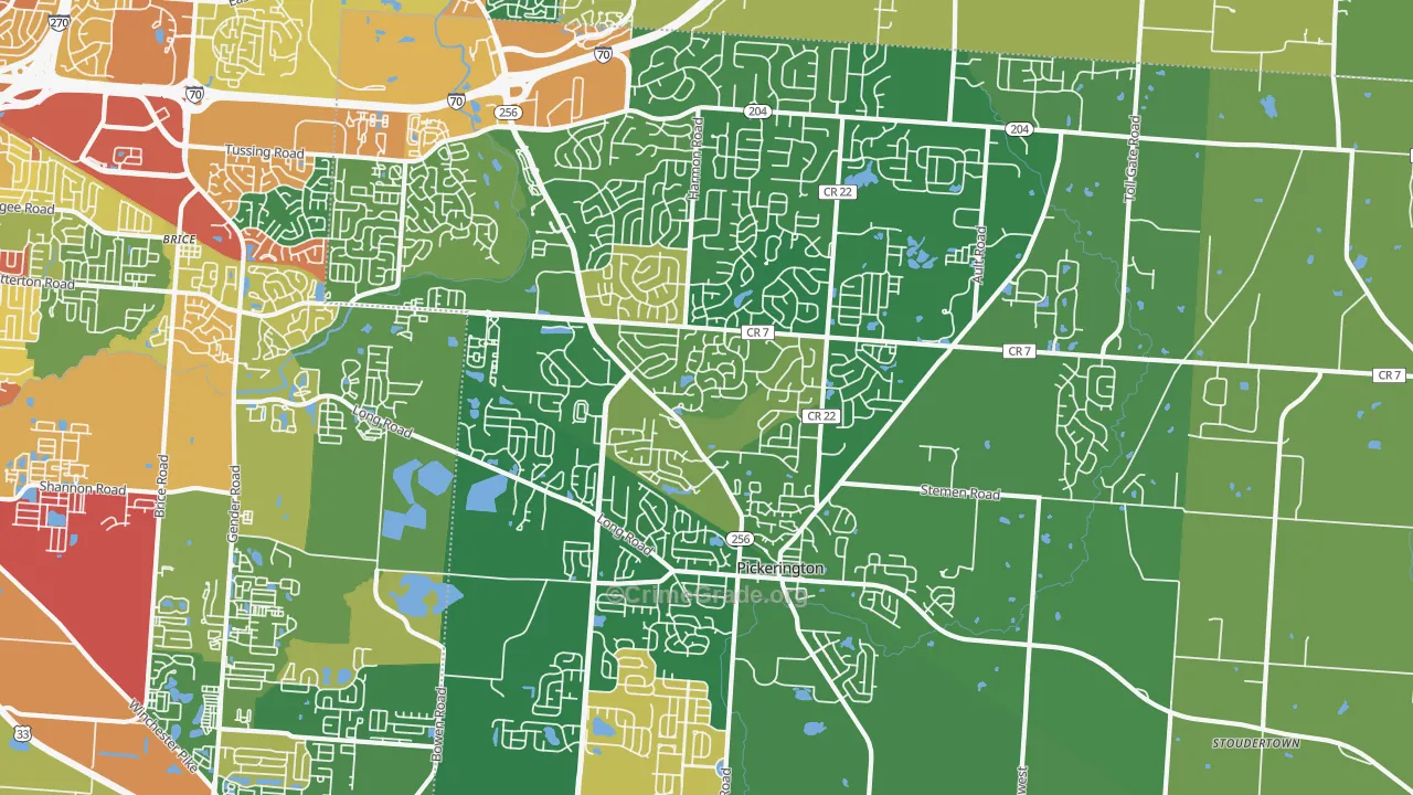 Pickerington, OH Map of Burglary Rates