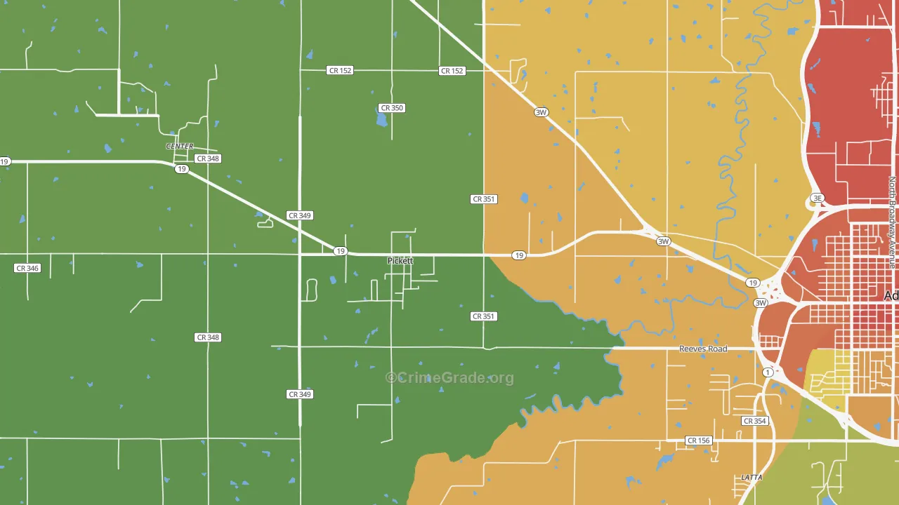 Pickett, OK Map of Burglary Rates