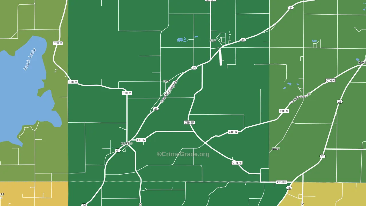 Pickett, WI Map of Burglary Rates