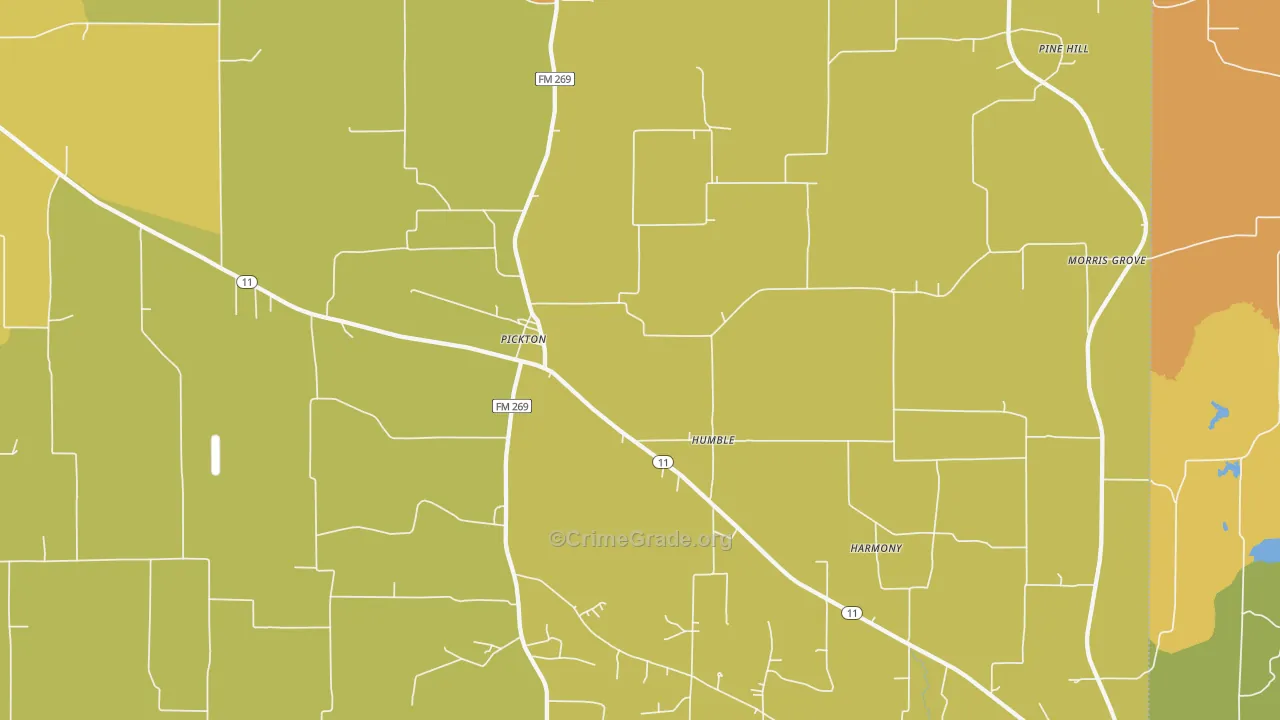 Pickton, TX Map of Burglary Rates