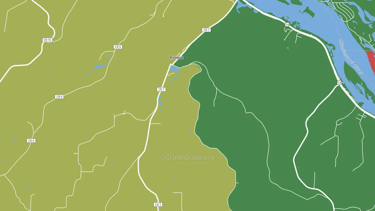 Pickwick, MN Map of Burglary Rates